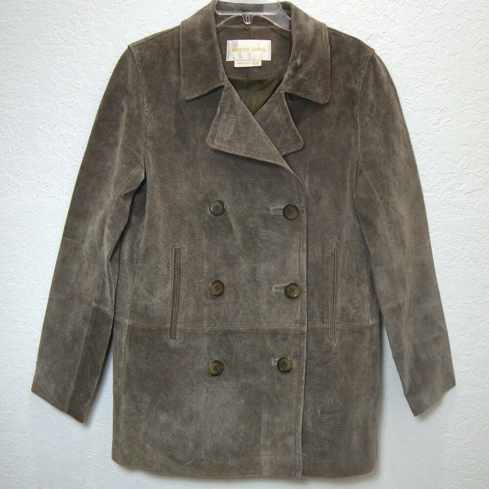 VTG Margaret Godfrey Gray Suede Coat Size 8 M Fully Lined Button Front Jacket